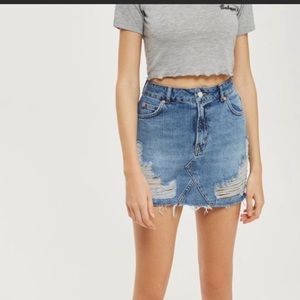 TopShop Moto 10 Distressed Denim Mini Skirt